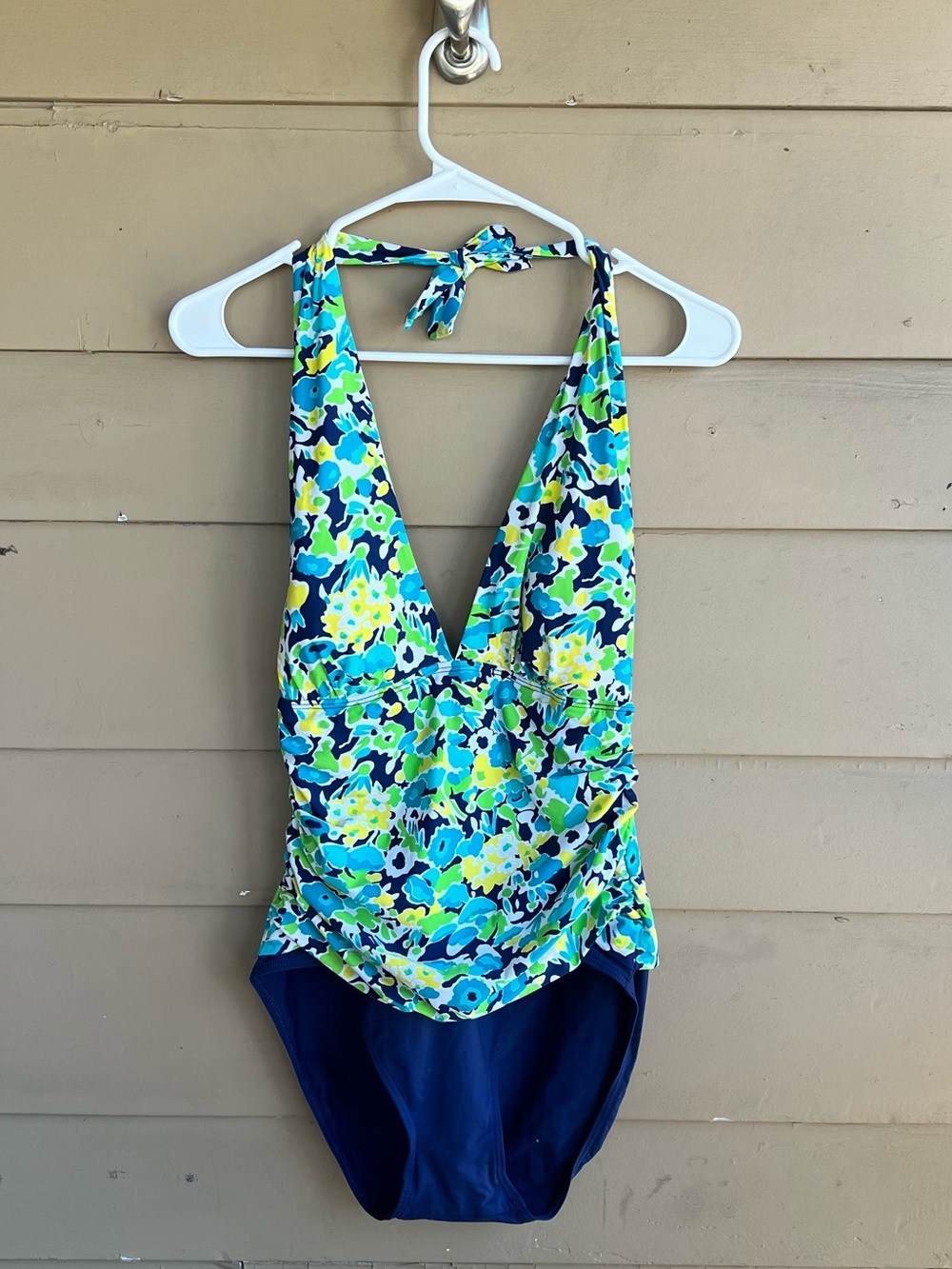 Lauren Ralph Lauren Floral Halter Plunge Neckline One-piece Swimsuit Size 10